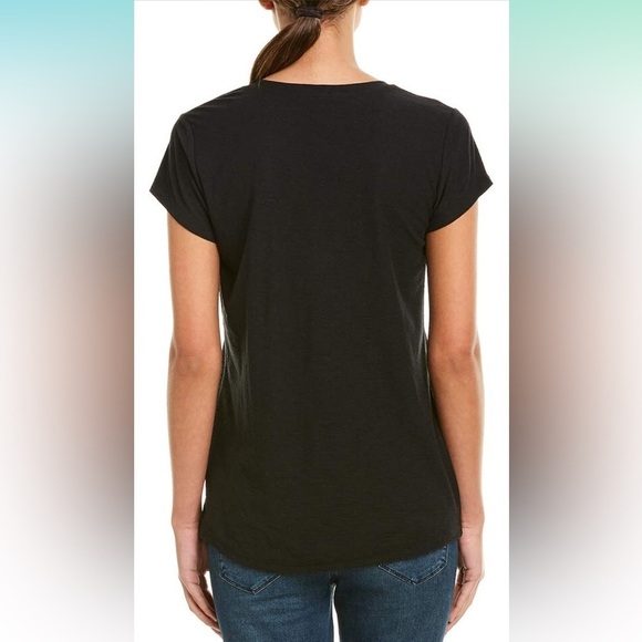 James Perse Sz 3/LARGE Black Women T-Shirt Deep plunging Neck Short Sleeve - Picture 2 of 7